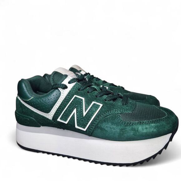 New Balance 574 Plus Shoes Platform Sneakers Acidic Green Suede Womens 7.5 - Picture 1 of 14